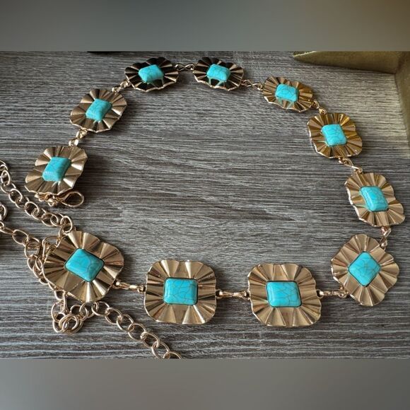 Turquoise and Gold Belt N918 - Picture 2 of 2